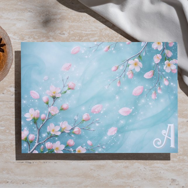 Elegant Turquoise Pink Cherry Blossom Initials  Wrapping Paper Sheets (Creator Uploaded)