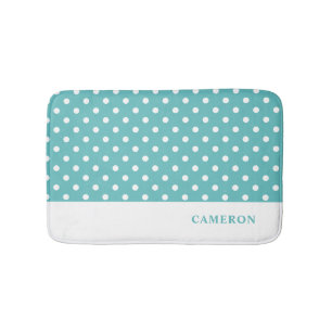 Elegant Turquoise Polka Dots Personalized Bath Mat