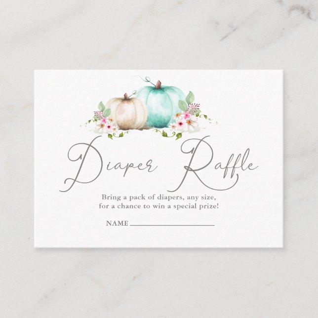 Elegant Turquoise Pumpkin Diaper Raffle Enclosure Card (Front)