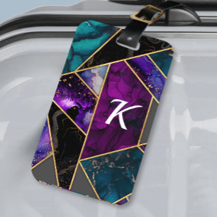 Elegant turquoise purple glitter girly luggage tag