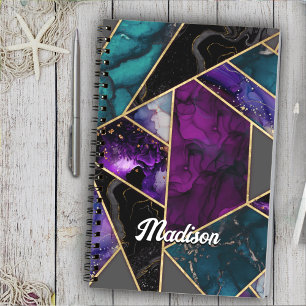 Elegant turquoise purple glitter girly sketchbook notebook