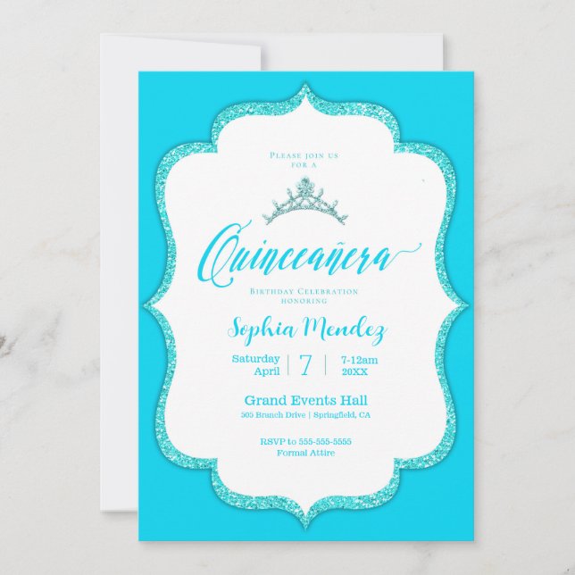 Elegant Turquoise Quinceanera Invitation (Front)