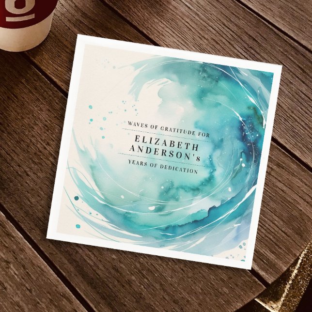 Elegant Turquoise Retirement Wave Ocean Watercolor Napkins (Creator Uploaded)