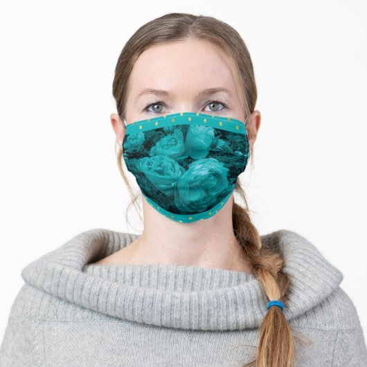 Elegant Turquoise Roses Adult Cloth Face Mask (Worn)