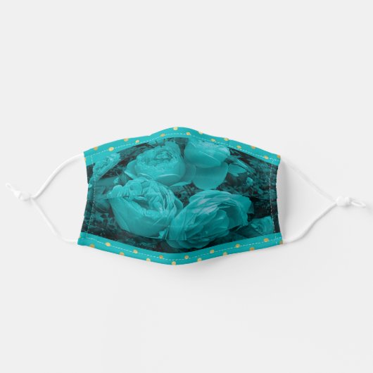 Elegant Turquoise Roses Adult Cloth Face Mask (Front, Unfolded)