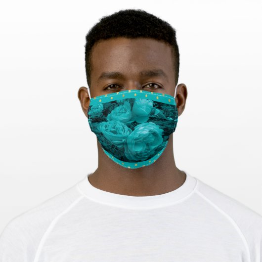 Elegant Turquoise Roses Adult Cloth Face Mask (Worn)