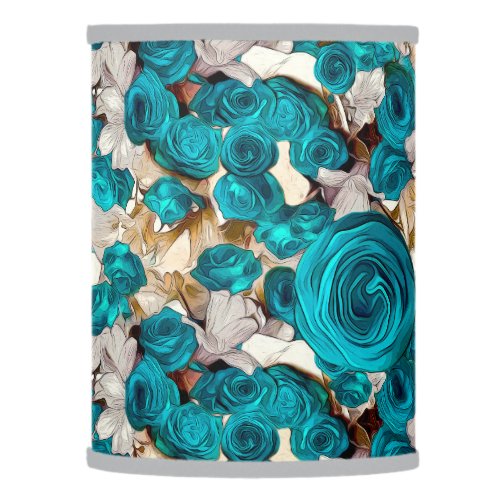 Elegant turquoise roses on beige abstract lamp shade