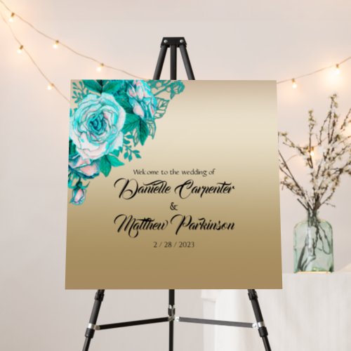 Elegant Turquoise Roses on Gold Wedding Foam Board