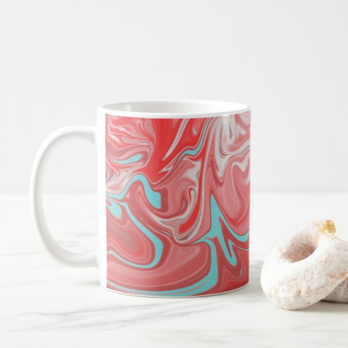 Elegant Turquoise Salmon Marbled Liquid Art Mug 2