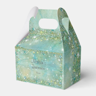 Elegant Turquoise Sand Glitter Sparkle Beach Favor Boxes