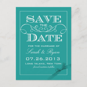 Elegant Turquoise Save the Date Announcement Postcard
