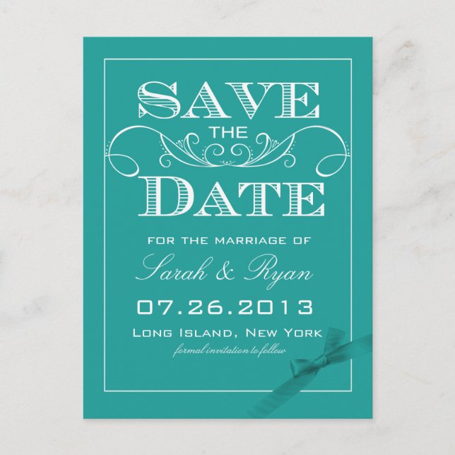Elegant Turquoise Save the Date Announcement Postcard (Front)