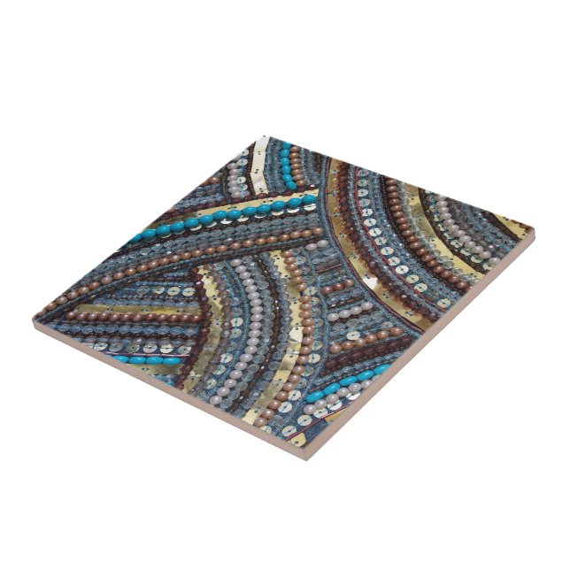 Elegant turquoise sequined ceramic tile (Side)
