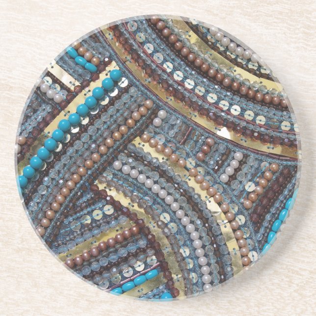 Elegant turquoise sequined drink coaster (Front)