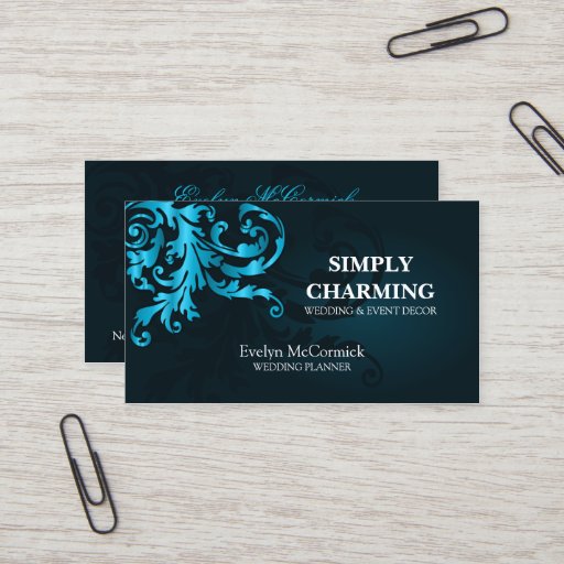 Customizable Elegant Turquoise Shimmer Flourish Business Cards