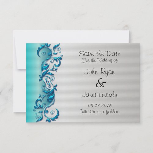 Elegant Turquoise  Silver Florid Wedding Design Save The Date