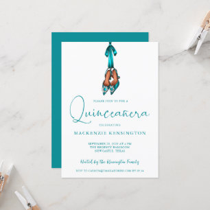 Elegant Turquoise Sparkle High Heels Quinceañera Invitation