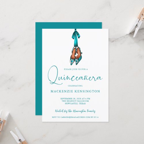 Elegant Turquoise Sparkle High Heels Quinceaera Invitation