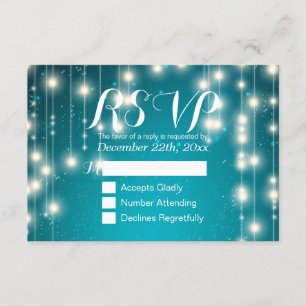 Elegant Turquoise String Lights Wedding RSVP Reply Card