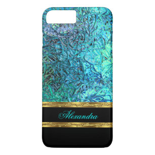 Elegant Turquoise Teal Blue Black and Gold iPhone 8 Plus/7 Plus Case