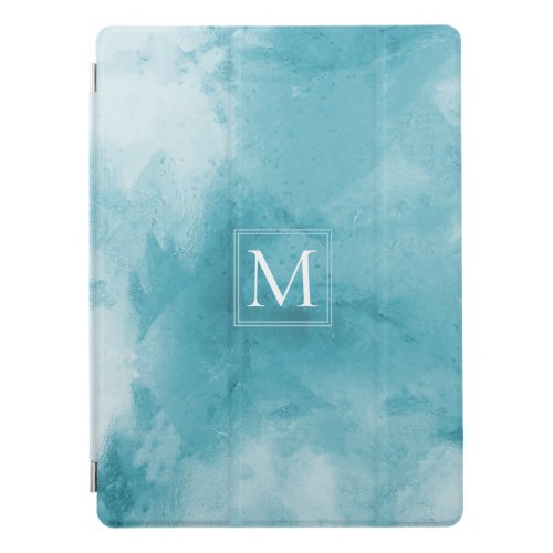Elegant Turquoise Teal Blue Marble  Monogram iPad Pro Cover