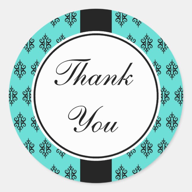 Elegant Turquoise Thank You Stickers (Front)