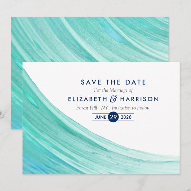 Elegant Turquoise Tides Beach Save The Date (Front/Back)
