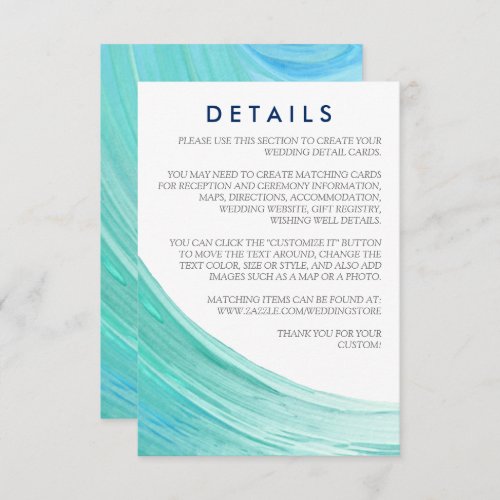 Elegant Turquoise Tides Beach Wedding Detail Enclosure Card