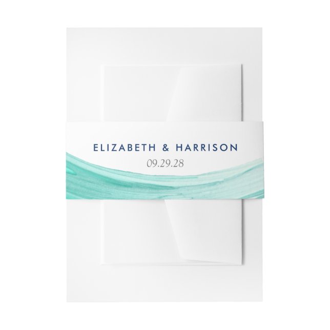 Elegant Turquoise Tides Beach Wedding Invitation Belly Band (Front Example)