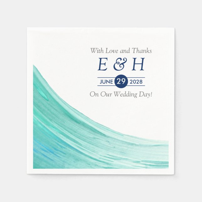 Elegant Turquoise Tides Beach Wedding Napkins (Front)