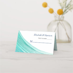 Elegant Turquoise Tides Beach Wedding Place Card