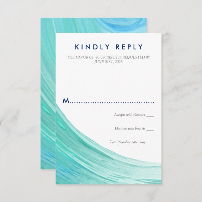 Elegant Turquoise Tides Beach Wedding RSVP Card (Front/Back)