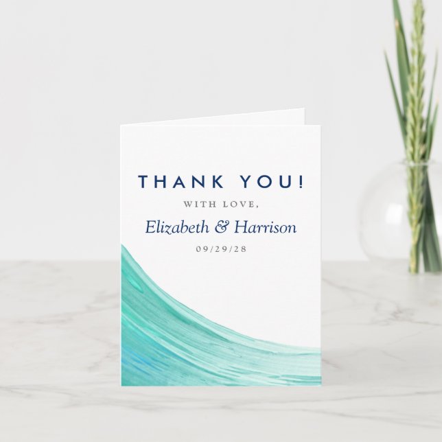 Elegant Turquoise Tides Beach Wedding Thank You Card (Front)