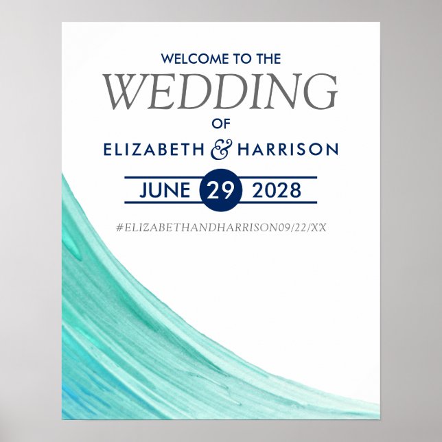 Elegant Turquoise Tides Beach Wedding Welcome Poster (Front)