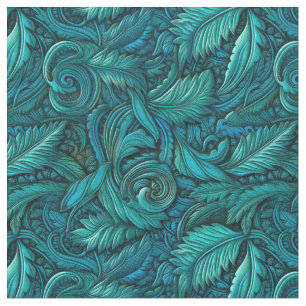 Elegant turquoise tooled leather  fabric