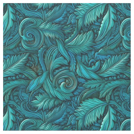 Elegant turquoise tooled leather  fabric