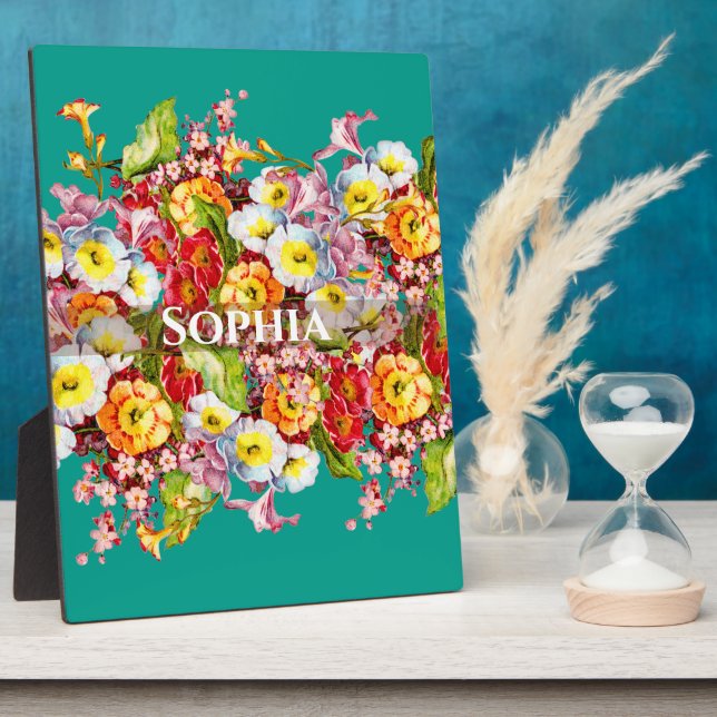 Elegant Turquoise Vintage Floral Personalized Name Plaque (Side)
