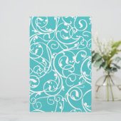 Elegant Turquoise Vintage Scroll Damask Pattern (Standing Front)