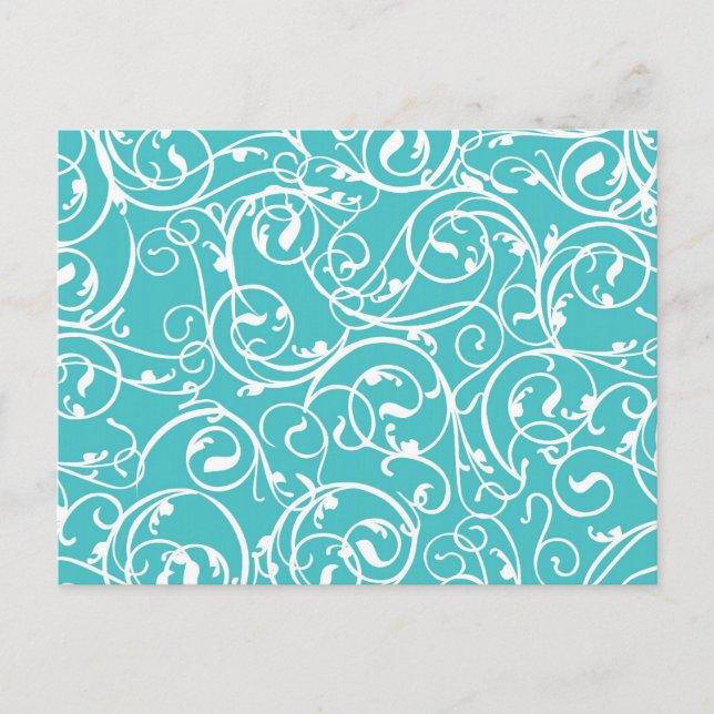 Elegant Turquoise Vintage Scroll Damask Pattern Postcard (Front)