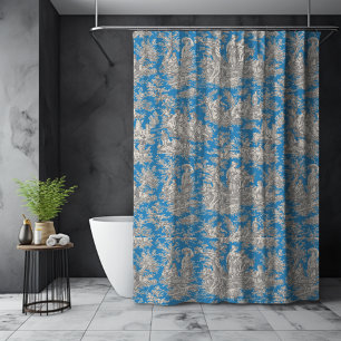 Elegant Turquoise Vintage Toile de Jouy Shower Curtain