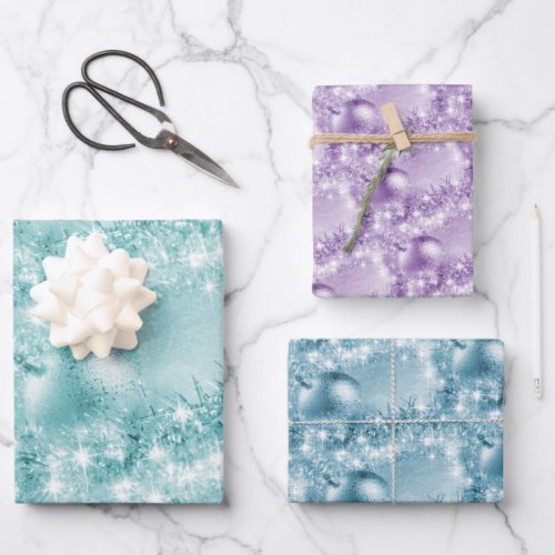 Elegant Turquoise Violet Ice Blue Christmas Ball Wrapping Paper Sheets