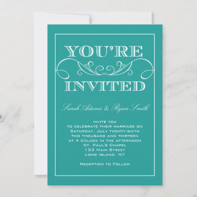 Elegant Turquoise Wedding Invitation (Front)