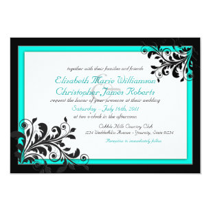 Turquoise Black Wedding Invitations Announcements Zazzle Elegant Turquoise Wedding Invitation