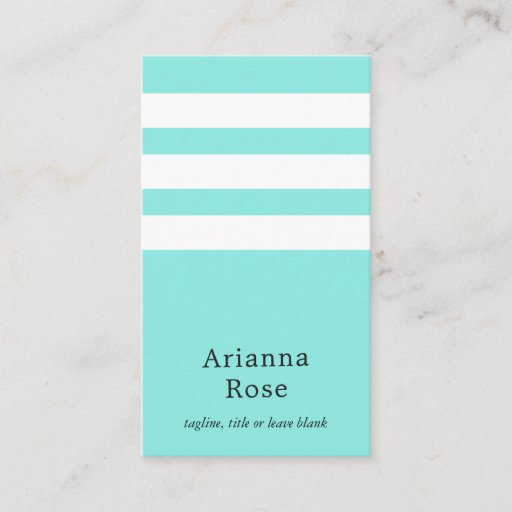 Customizable Elegant Turquoise &amp; White Striped Vertical Chic Business Card