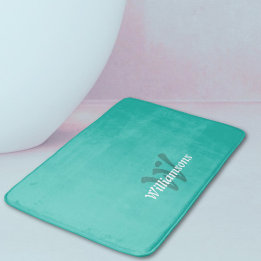 Elegant Turquoise White Teal Monogram Name Bath Mat