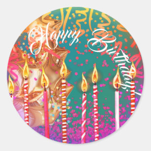 Elegant turquoise with candles Happy Birthday Classic Round Sticker