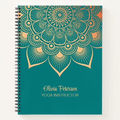 Elegant Turquoise Yoga Instructor Mandala Notebook