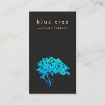Elegant  Turquoise Zen Tree Logo Black 2 Business Card by sm_business_cards at Zazzle