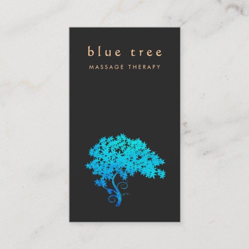 Elegant  Turquoise Zen Tree Logo Black 2 Business Card