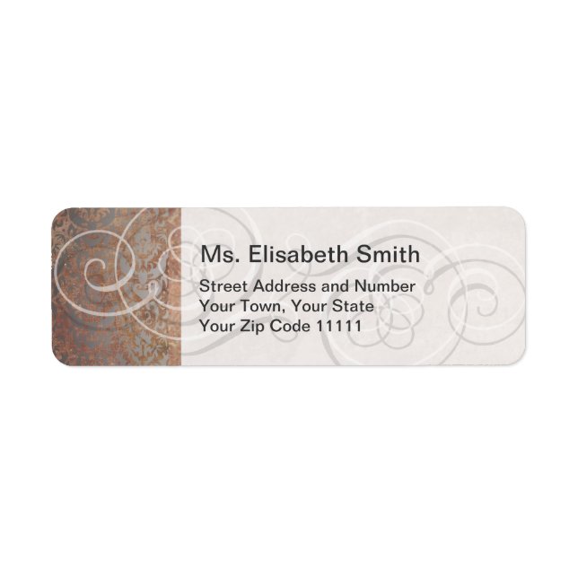 Elegant Tuscan Damask Swirls Vintage Label (Front)
